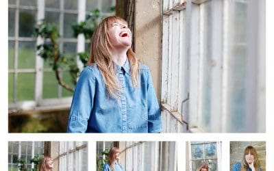 image grid of woman on blue denim long sleeve